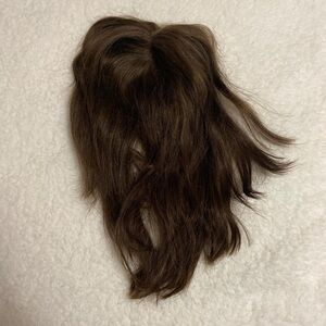 deep brown real human hair lace front short wig topper with bangs